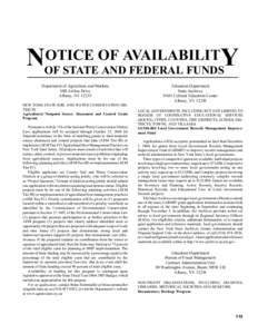 OTICE OF AVAILABILITY NOF STATE AND FEDERAL FUNDS Department of Agriculture and Markets 10B Airline Drive Albany, NY 12235