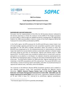 SeptemberMid-Term Review Pacific Regional DRM Framework for Action - Regional Consultations of 13 April and 13 August 2010 -