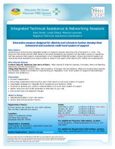 Integrated Technical Assistance & Networking Sessions Kent Smith, Linda Stead, Milaney Leverson Regional Technical Assistance Coordinators Interactive sessions designed for districts and schools to further develop their 