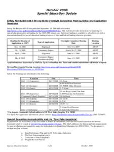 October 2008 Special Education Update Safety Net Bulletin[removed]and State Oversight Committee Meeting Dates and Application Deadlines Safety Net Bulletin[removed]was published September 18, 2008 and is located at http://