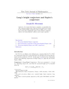 New York Journal of Mathematics New York J. Math–12. Lang’s height conjecture and Szpiro’s conjecture Joseph H. Silverman