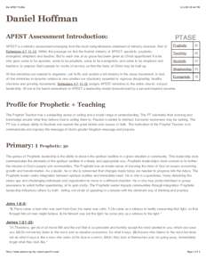 My APEST Profile[removed]:44 PM Daniel Hoffman APEST Assessment Introduction:
