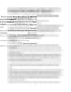 Governor’s Best Practices in Workforce & Economic Development Award Nomination Application Nominated Project Title: HEATHTECNA AEROSPACE PRE-EMPLOYMENT TRAINING Project Lead Name: Gary Smith & Sally Harris Phone number
