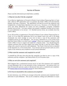 U.S. District Court, District of Minnesota Information Sheet #2 Service of Process Please read the information provided below carefully. 1. What do I do after I file the complaint?