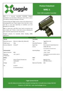 Product Datasheet  MRC-1 Elster V100 compatible Transmitter MRC-1 is a low-cost, low-power transmitter designed specifically for use with Elster’s V100 water meter which is used in