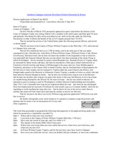 Southern Campaign American Revolution Pension Statements & Rosters Pension Application of Daniel Cole S8236 VA Transcribed and annotated by C. Leon Harris. Revised 12 Sep[removed]State of Virginia }