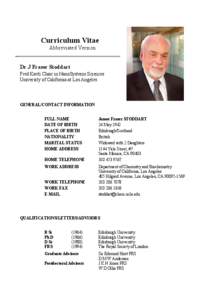 Curriculum Vitae Abbreviated Version Dr J Fraser Stoddart