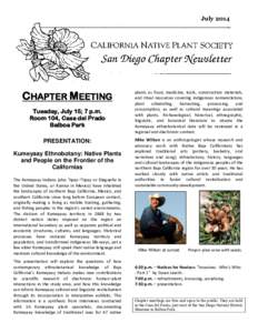 July[removed]CHAPTER MEETING Tuesday, July 15; 7 p.m. Room 104, Casa del Prado Balboa Park