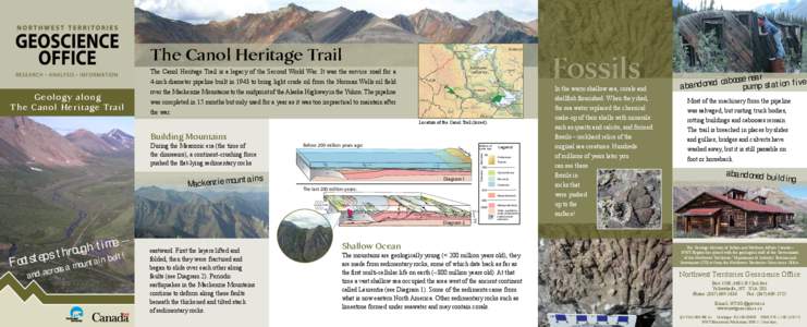 The Canol Heritage Trail  Fossils The Canol Heritage Trail is a legacy of the Second World War. It was the service road for a 4-inch diameter pipeline built in 1943 to bring light crude oil from the Norman Wells oil fiel