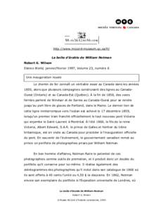 http://www.mccord-museum.qc.ca/fr/ La boîte d’érable de William Notman Robert G. Wilson Stereo World, janvier/février 1997, Volume 23, numéro 6 Une inauguration royale Le chemin de fer connaît un véritable essor 