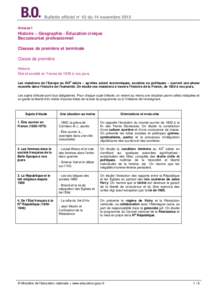 Bulletin officiel n° 42 du 14 novembre 2013 Annexe I Histoire – Géographie - Éducation civique Baccalauréat professionnel Classes de première et terminale
