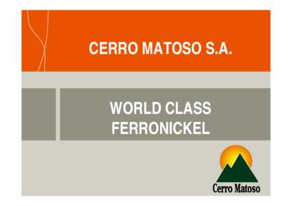 CERRO MATOSO S.A. WORLD CLASS FERRONICKEL Who we are •Cerro Matoso S.A. is currently one of the