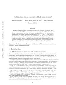 arXiv:1007.1334v1 [math.OC] 8 JulStabilization for an ensemble of half-spin systems∗ Karine Beauchard†  Paulo Sérgio Pereira da Silva‡