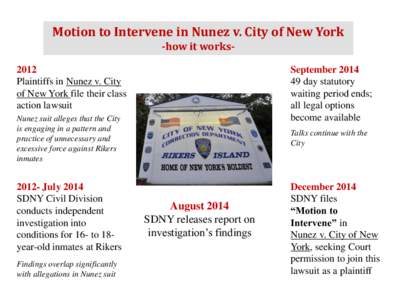 Motion to Intervene in Nunez v. City of New York -how it works2012 Plaintiffs in Nunez v. City of New York file their class action lawsuit