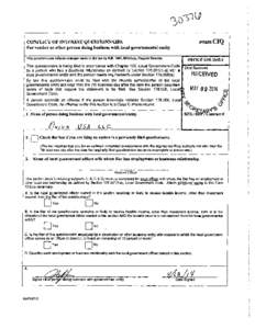 FORMCIQ  CONFLICT OF INTEREST QUESTIONNAIRE For vendor or other person doing business with local governmental entity This questionnaire reflects changes made to the law by H.B. 1491, 80th Leg., Regular Session.