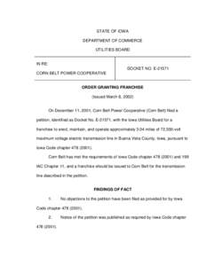 STATE OF IOWA DEPARTMENT OF COMMERCE UTILITIES BOARD IN RE: DOCKET NO. E-21571