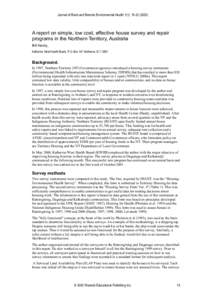 Journal of Rural and Remote Environmental Health 1(1): [removed]A report on simple, low cost, effective house survey and repair programs in the Northern Territory, Australia Bill Hardy, Katherine West Health Board, 