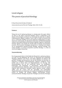 Lived religion The praxis of practical theology R. Ruard Ganzevoort & Johan H. Roeland International Journal of Practical Theology 18(1), 2014, 91-101.