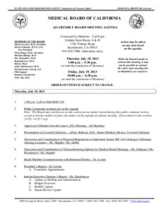 STATE AND CONSUMER SERVICES AGENCY- Department of Consumer Affairs  EDMUND G. BROWN JR, Governor MEDICAL BOARD OF CALIFORNIA QUARTERLY BOARD MEETING AGENDA