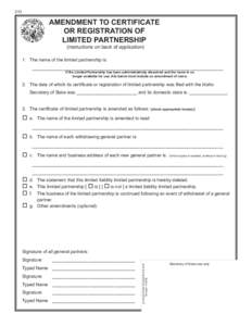 213  AMENDMENT TO CERTIFICATE OR REGISTRATION OF LIMITED PARTNERSHIP