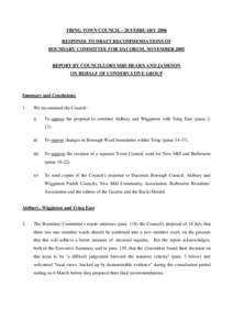 TRING TOWN COUNCIL - 20 FEBRUARY 2006 RESPONSE TO DRAFT RECOMMENDATIONS OF BOUNDARY COMMITTEE FOR DACORUM, NOVEMBER 2005 REPORT BY COUNCILLORS MRS HEARN AND JAMESON ON BEHALF OF CONSERVATIVE GROUP