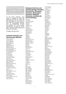 Wiley-VCH Chemistry Keyword Catalogue  Keyword Catalogue Biological Chemistry and Chemical Biology (including for Wiley-VCH Biochemistry, Bioorganic