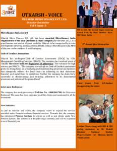 UTKARSH - VOICE  UTKARSH MICRO FINANCE PVT. LTD. October-December Vol-4 Issue -3