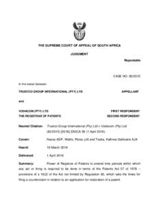 THE SUPREME COURT OF APPEAL OF SOUTH AFRICA JUDGMENT Reportable CASE NO: In the matter between: