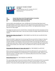 LEAGUE OF WOMEN VOTERS® OF OHIO 17 South High Street, Suite 650 • Columbus, Ohio[removed]Phone[removed] • Fax[removed]www.lwvohio.org