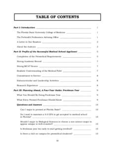TABLE OF CONTENTS Part I: Introduction 1  The Florida State University College of Medicine