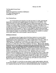 February 22,2008 The Honorable Silvestre Reyes Chairman House Permanent Select Committee on Intelligence U.S. House of Representatives Washington, D.C[removed]