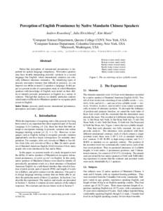 Perception of English Prominence by Native Mandarin Chinese Speakers Andrew Rosenberg1 , Julia Hirschberg2, Kim Manis3 1 Computer Science Department, Queens College CUNY, New York, USA 2