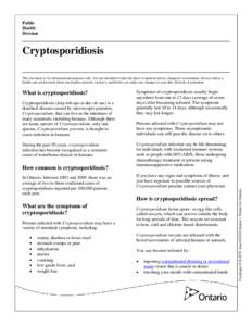 Biology / Cryptosporidiosis / Cryptosporidium / Waterborne diseases / AIDS / Drinking water / Water supply / Milwaukee Cryptosporidiosis outbreak / Cryptosporidium hominis / Apicomplexa / Medicine / Microbiology