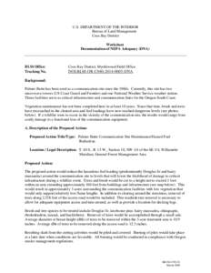 U.S. DEPARTMENT OF THE INTERIOR Bureau of Land Management Coos Bay District Worksheet Documentation of NEPA Adequacy (DNA)