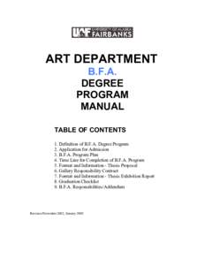 ART DEPARTMENT B.F.A. DEGREE PROGRAM MANUAL TABLE OF CONTENTS