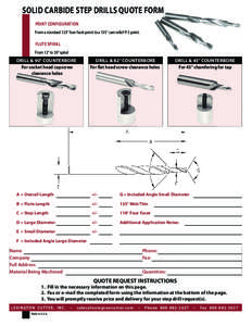 SOLID CARBIDE STEP DRILLS quote form POINT CONFIGURATION From a standard 125° four facet point to a 135° cam relief P-3 point. FLUTE SPIRAL From 12° to 30° spiral