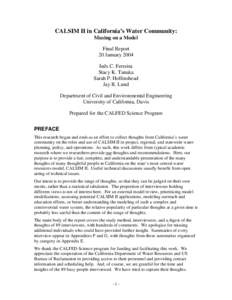 Interview / Reporting / CALFED Bay-Delta Program / Central Valley Project / Water resources / Water / California / Government of California