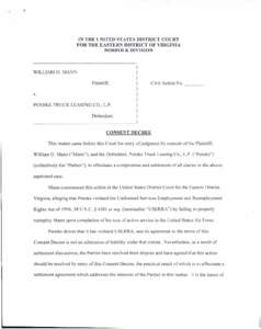 Consent decree / Family law / Legal procedure / Uniformed Services Employment and Reemployment Rights Act / Settlement / Penske Truck Leasing / Federal Rules of Civil Procedure / Judgment / Penske Corporation / Law / Criminal law / Civil procedure