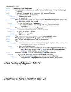 Hebrews 6:9 ESVHD Sub-point Though we speak in this way, Sentence yet in your case, ‹! beloved, !› we feel sure of better things—things that belong to salvation.