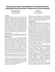 Finance / Loss aversion / Asset allocation / Behavioral economics / Endowment effect / Retirement / Prospect theory / Human–computer interaction / Personal finance / Behavioral finance / Financial economics / Economics