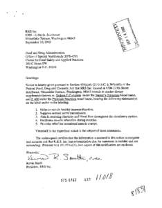 RKS Inc[removed]215th St. Southwest Mountlake Terrace, Washington[removed]September lo,2002 Food and Drug Administration Office of Special Nutritionals (HFS-450)