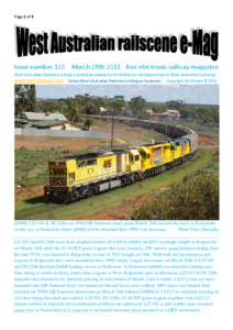 Page 1 of 9  Issue number 129 March 28th 2011 free electronic railway magazine West Australian Railscene e-Mag is published weekly by Jim Bisdee on rail happenings on West Australian Railroads WWW.WESTERNRAILS.COM follow
