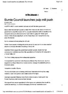 Burnie Council launches pulp mill push I The Advocate  Page I of I @ News