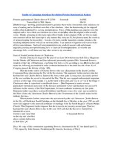 Southern Campaign American Revolution Pension Statements & Rosters Pension application of Charles Brown W21708 Susannah fn43SC Transcribed by Will Graves[removed]