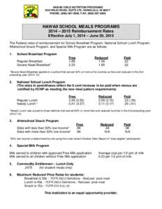 HAWAII SCHOOL MEALS PROGRAMS