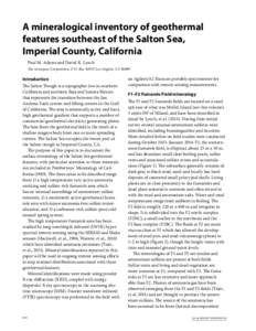 A mineralogical inventory of geothermal features southeast of the Salton Sea, Imperial County, California Paul M. Adams and David K. Lynch The Aerospace Corporation, P. O. Box 92957, Los Angeles, CA 90009
