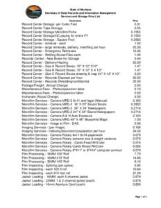 State of Montana Secretary of State Records and Information Management Services and Storage Price List Description  Record Center Storage -per Cubic Foot