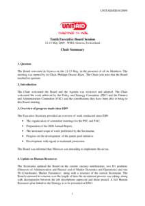 UNITAID/EB10Tenth Executive Board SessionMayWHO, Geneva, Switzerland  Chair Summary