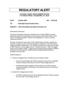 REGULATORY ALERT NATIONAL CREDIT UNION ADMINISTRATION 1775 DUKE STREET, ALEXANDRIA, VA[removed]DATE: