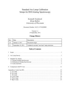 Standard Arc Lamp Calibration Setups for RSS Grating Spectroscopy Kenneth Nordsieck Brian Babler University of Wisconsin Document Number: SALT-3170AM0008